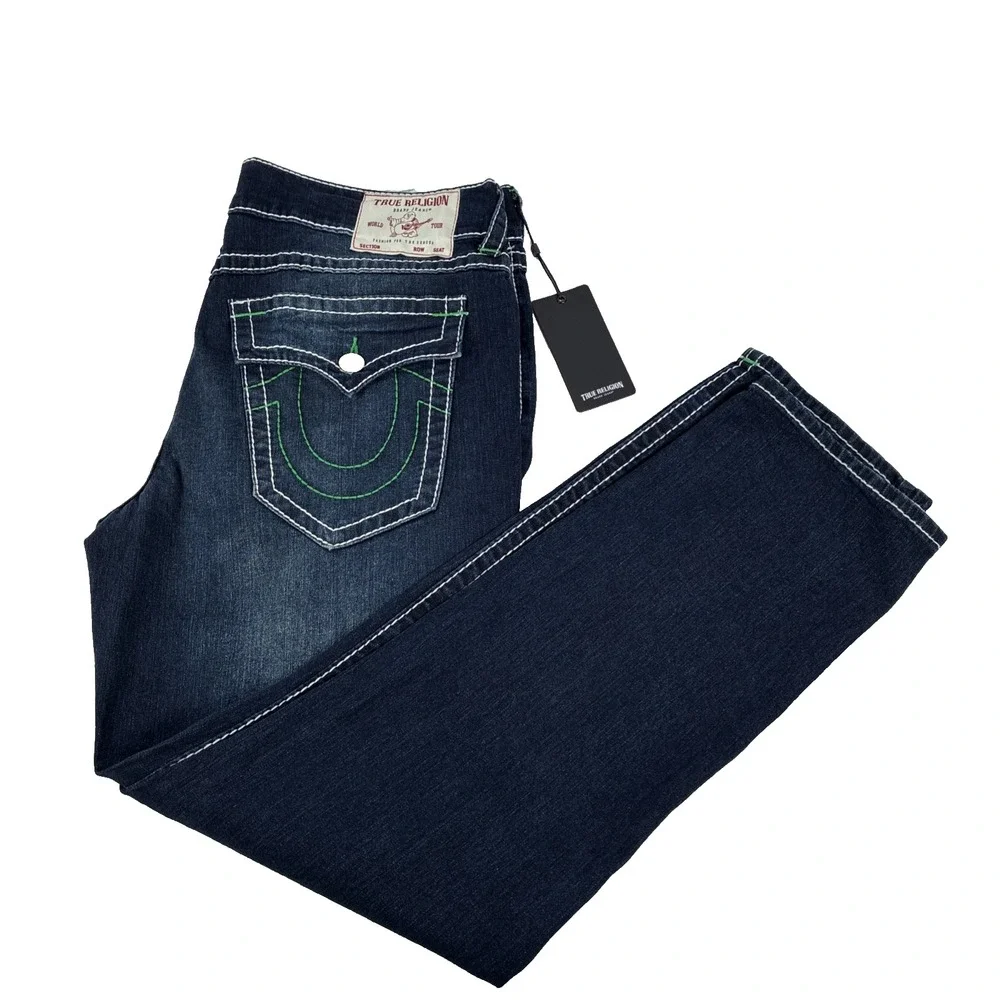 New Mens True Religion Geno Big T Flap Relaxed Slim Jeans Size 36x32